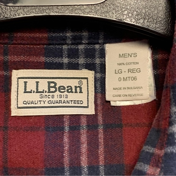 Men’s L REG L.L. BEAN Dark Red & Navy Plaid 100% Cotton Chamois Shirt Jacket EC - Picture 3 of 12